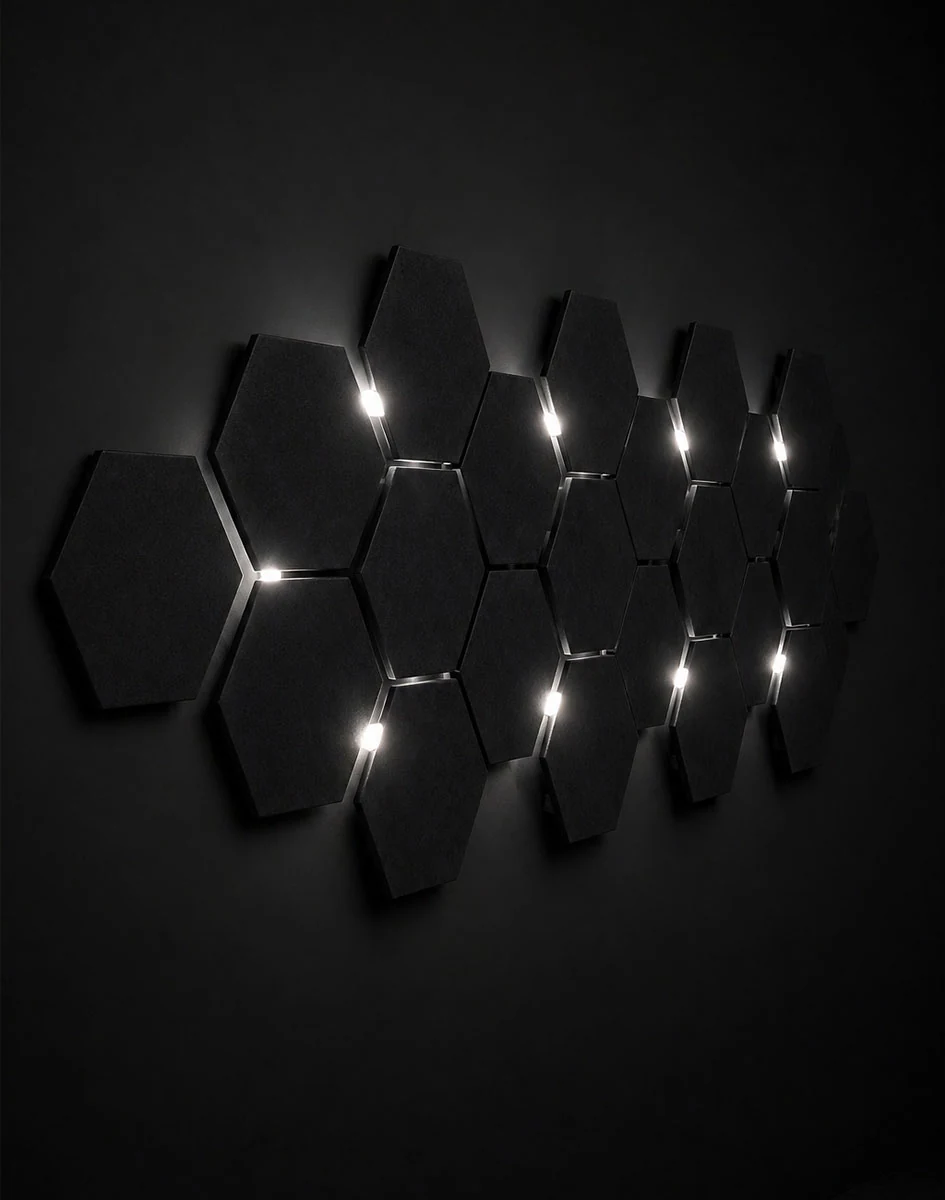Details Hexagonal acoustic panels - Realtime Studio podcast studio